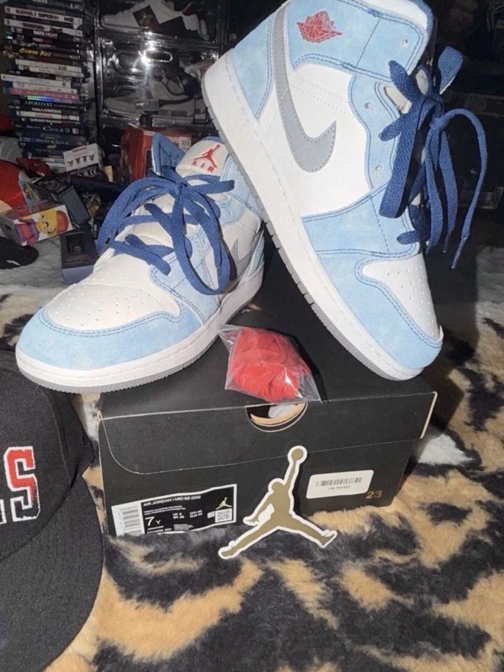 Jordan Air 1 Mid White and Light Blue Suede